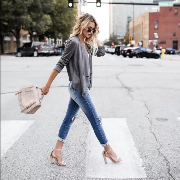 RESTOCKING SOON! Faux Suede Grey Open Cardigan - Picture 6 of 8